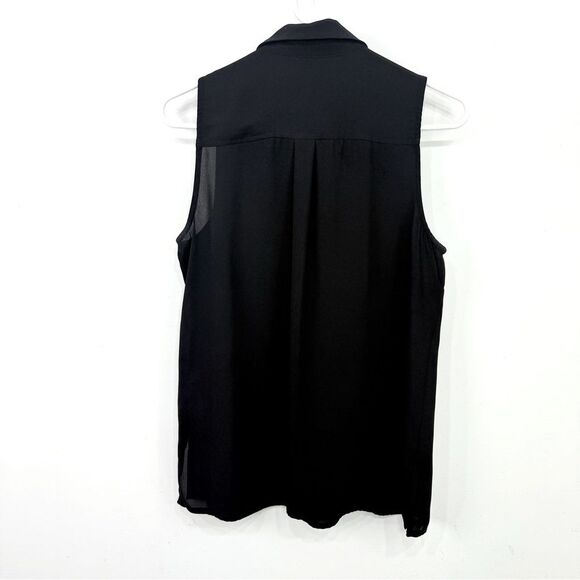 MICHAEL Michael Kors Black Semi Sheer Collared Gold Half Zip Sleeveless Blouse - Picture 10 of 14